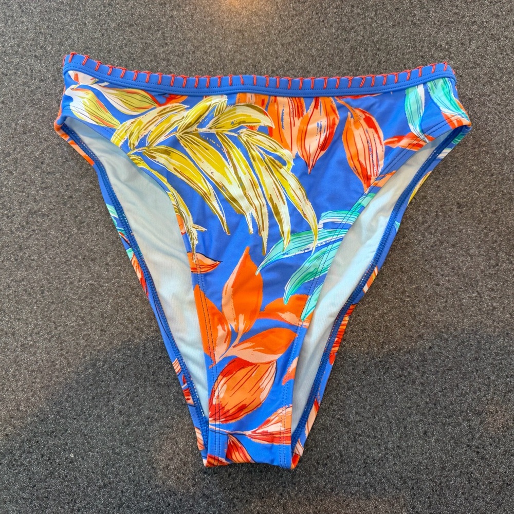 Cupshe Blue and Orange Floral Bikini Bottom